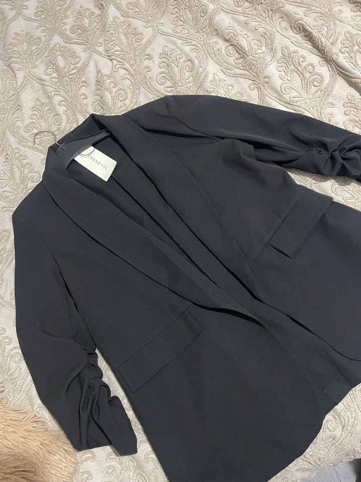 Kadın Siyah Keten Blazer Ceket - Görsel 2