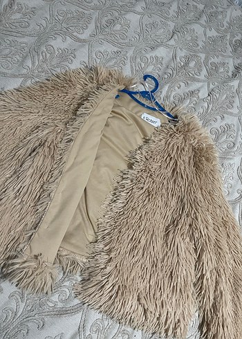 Bej Uzun Kollu Bohem Kadın Kürk Ceket - Görsel 2