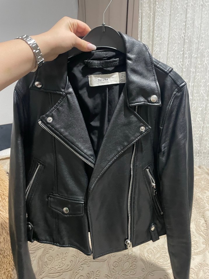 Siyah Deri Biker Ceket Kadın - Görsel 3