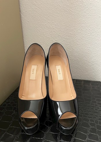 Parlak Siyah Yılan Desenli Platform Stiletto - Görsel 2