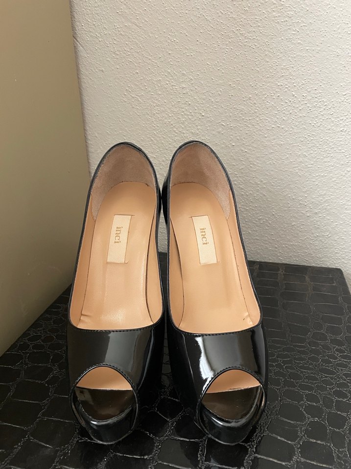 Parlak Siyah Yılan Desenli Platform Stiletto - Görsel 2