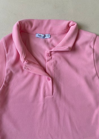 Pembe Kolsuz Polo Yaka Tişört - Görsel 3