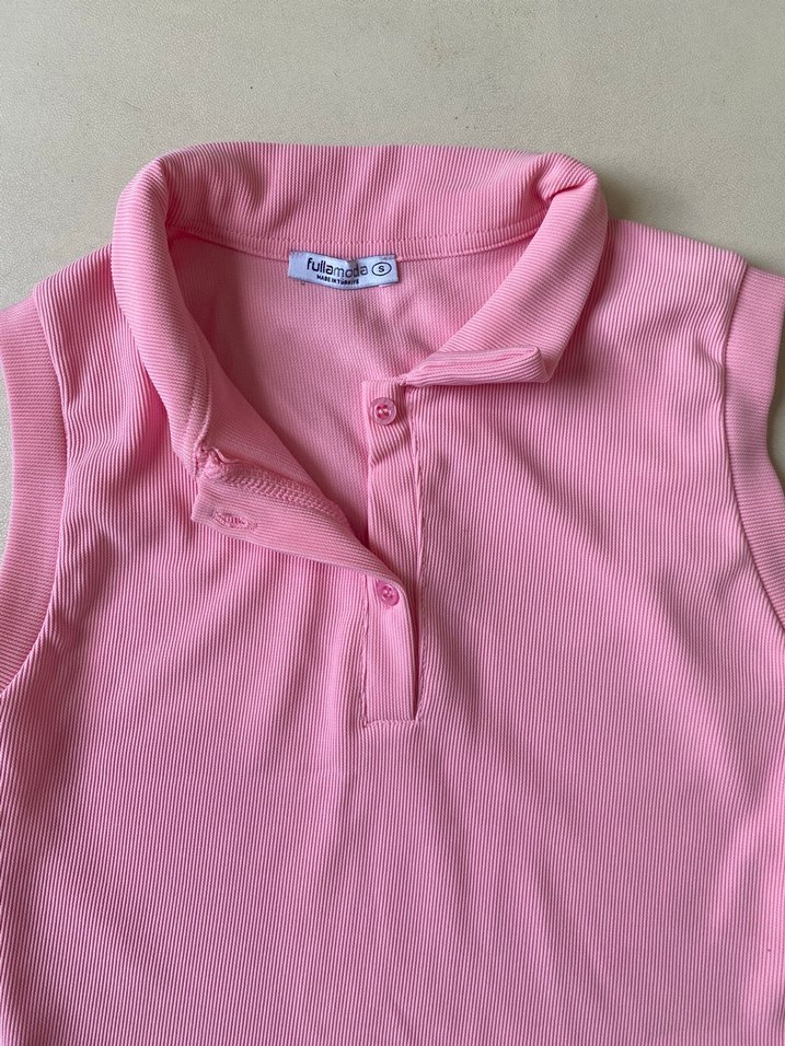 Pembe Kolsuz Polo Yaka Tişört - Görsel 3