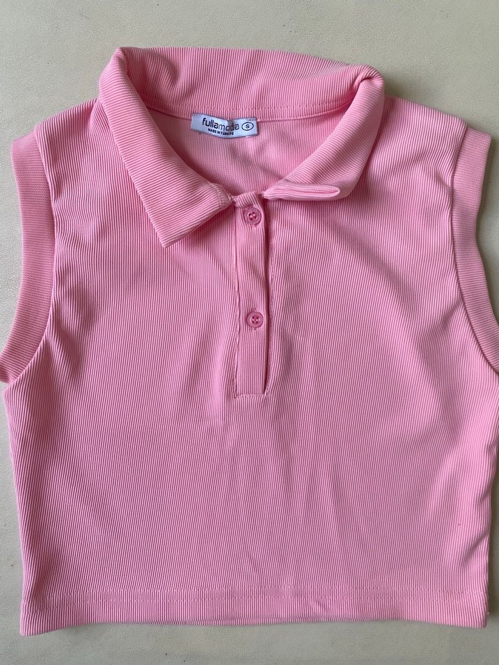 Pembe Kolsuz Polo Yaka Tişört - Görsel 2