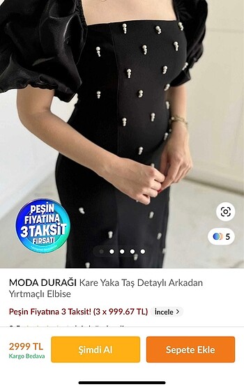 Kare yaka taş detaylı siyah elbise
