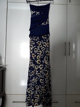 Çiçekli Straplez penye elbise