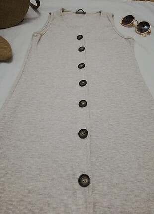 Beyaz Butik Bej / krem rengi fitilli kumaş günlük elbise