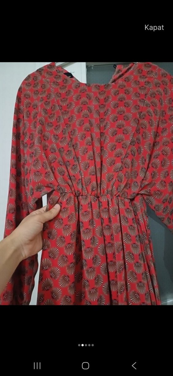 Bohem Kırmızı Uzun Kollu   Elbise - Görsel 2