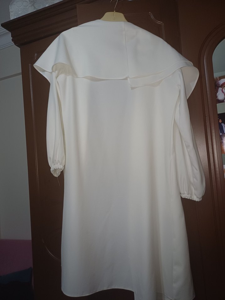 Drapeli Beyaz Midi   Ceket - Görsel 3