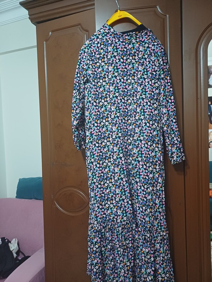 Kadın Koyu Camel  Desenli Uzun Elbise - Görsel 2