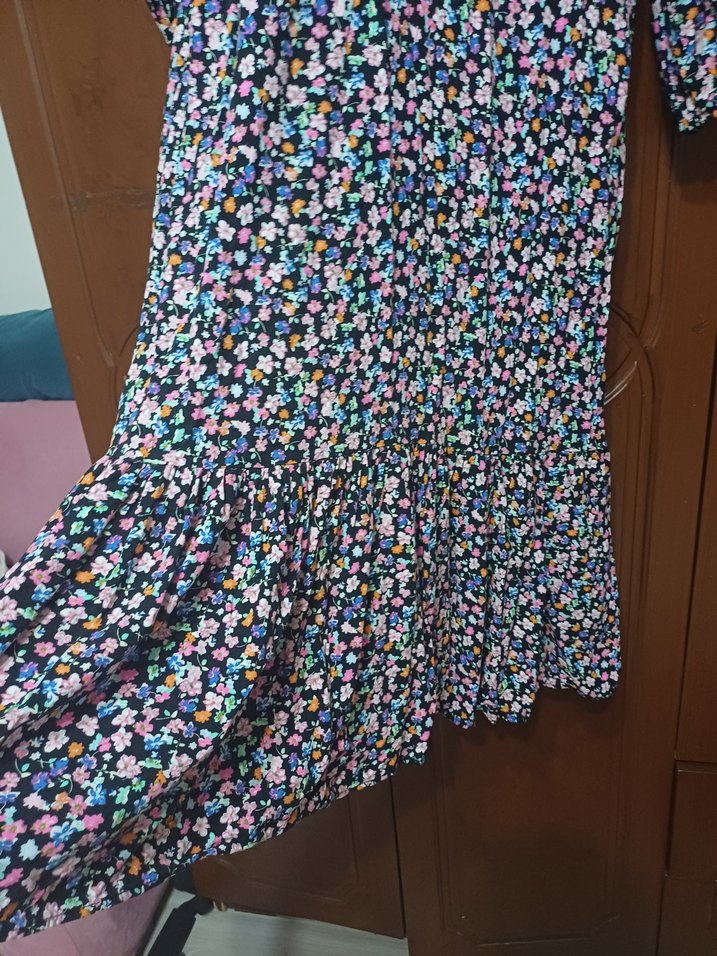 Kadın Koyu Camel  Desenli Uzun Elbise - Görsel 4