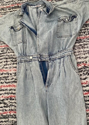 Kadın Gri Denim Uzun Tulum - Görsel 2