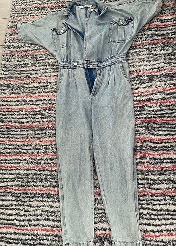 Kadın Gri Denim Uzun Tulum - Görsel 3