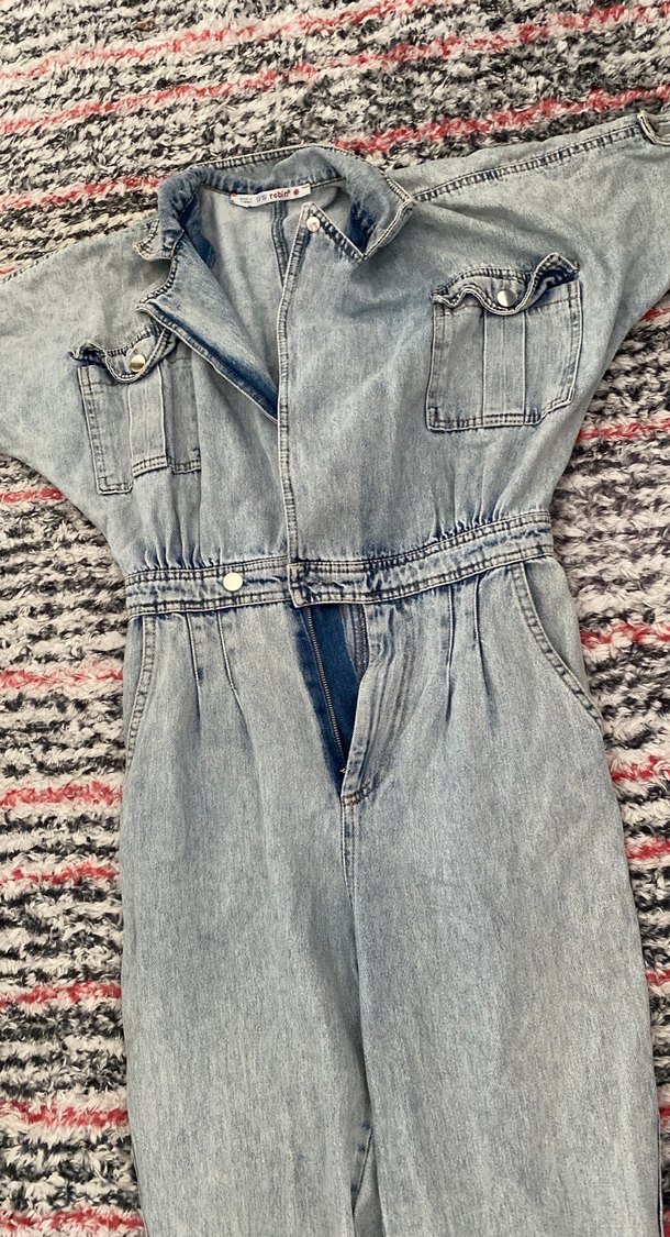 Kadın Gri Denim Uzun Tulum - Görsel 2