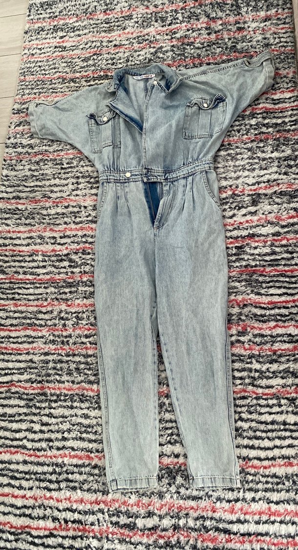 Kadın Gri Denim Uzun Tulum - Görsel 3