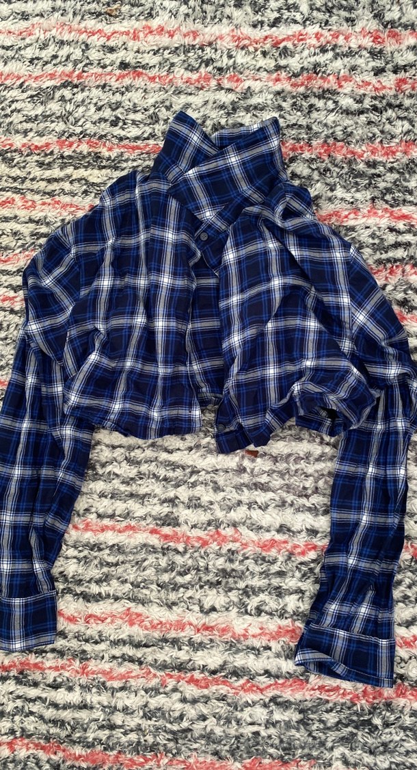 Kadın Mavi Ekose Uzun Kollu Gömlek - Görsel 2