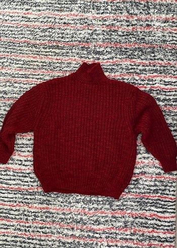 Bordo Kadın Boğazlı Triko Kazak - Görsel 3