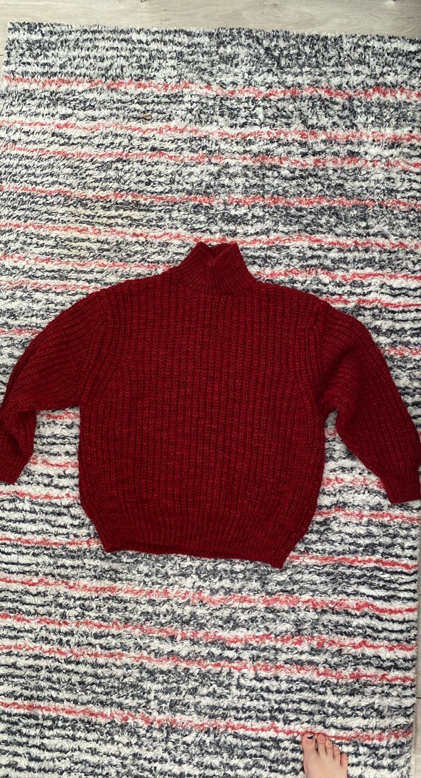 Bordo Kadın Boğazlı Triko Kazak - Görsel 3