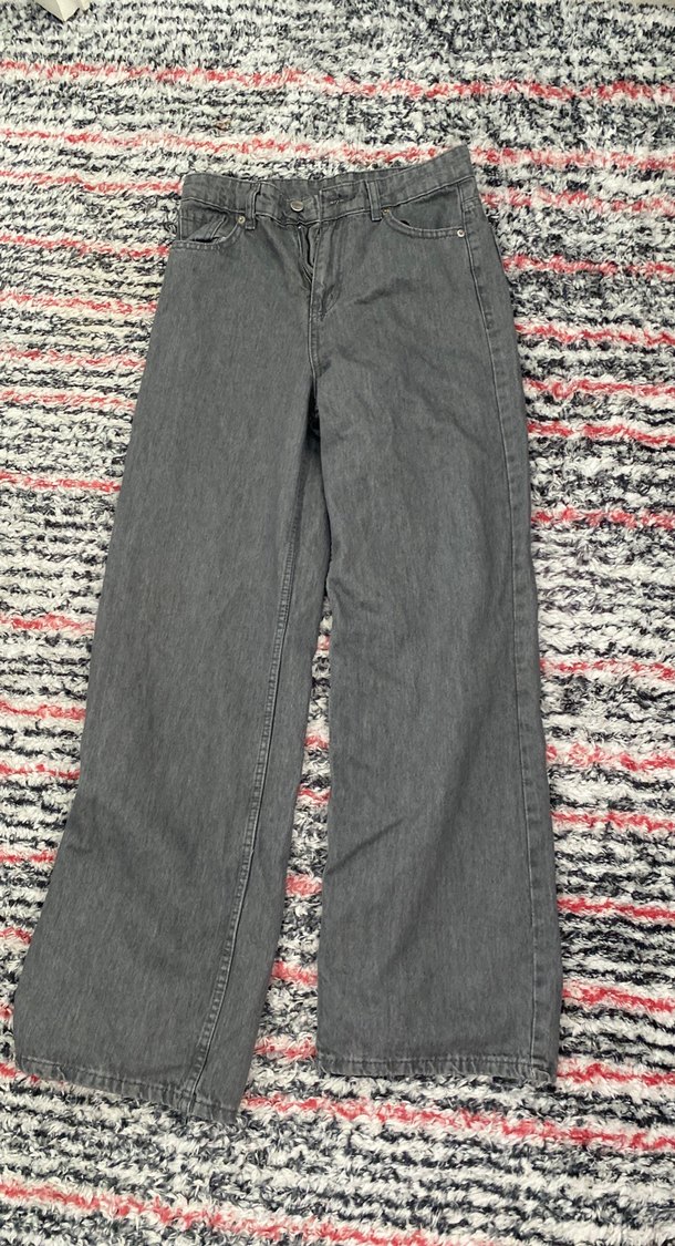 Gri Bağlama Desenli Bol Kesim Kot Pantolon - Görsel 3