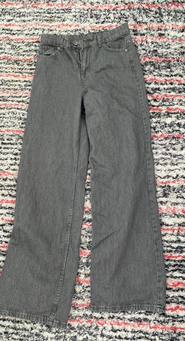 Gri Bağlama Desenli Bol Kesim Kot Pantolon - Görsel 2