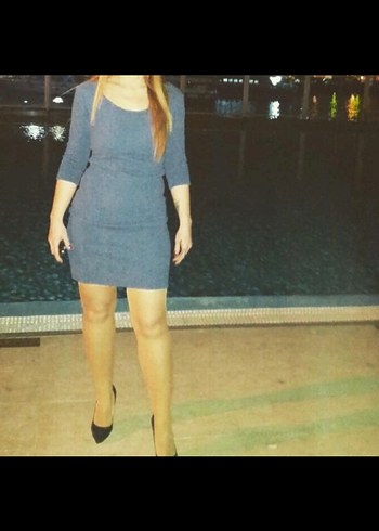 Kadın Mavi Mini Elbise - Görsel 3