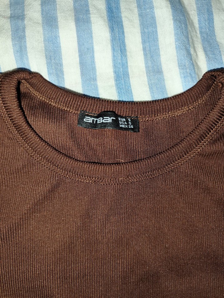 kahverengi fitilli Uzun Kollu Basic kadın body - Görsel 2