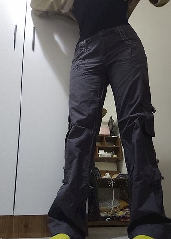 koyu Gri Bol Kesim paraşüt kot kargo pantolon baggy - Görsel 7