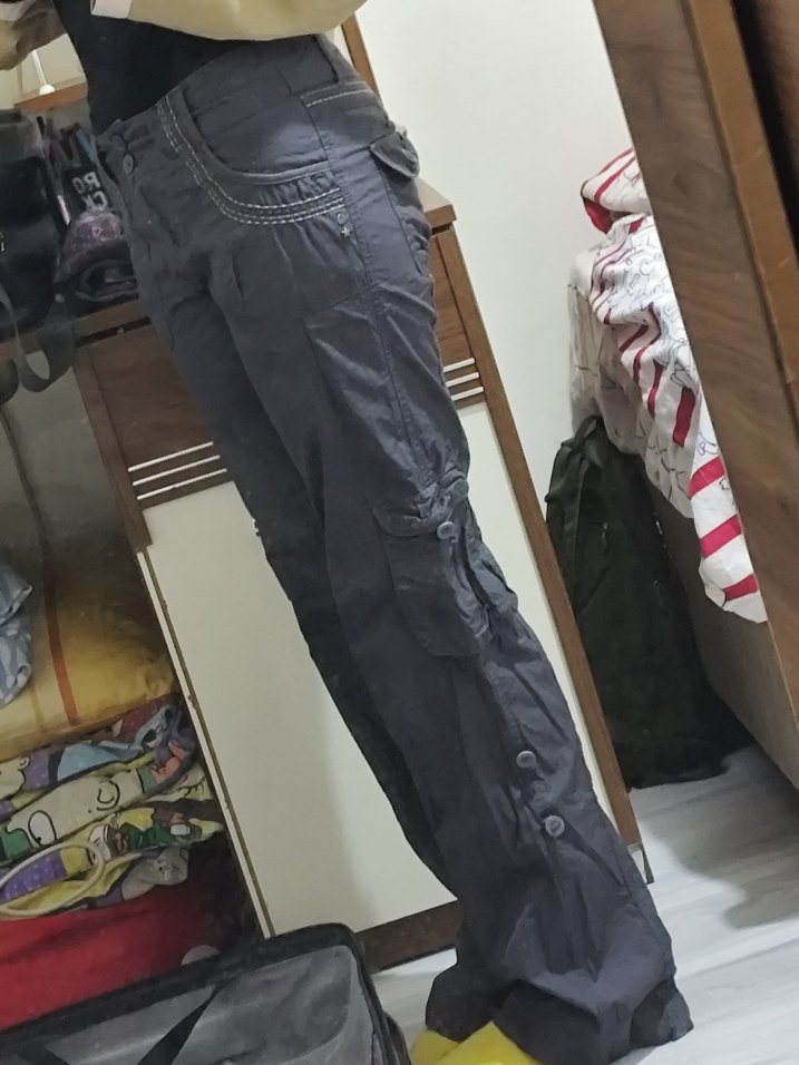 koyu Gri Bol Kesim paraşüt kot kargo pantolon baggy - Görsel 4