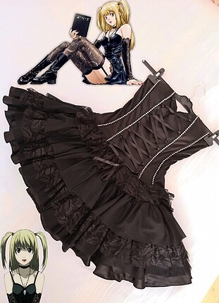 siyah gotik elbise death note misa cosplay