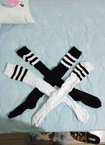 Diğer beyaz çizgili siyah çorap diz üstü anime cosplay