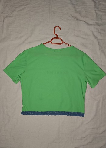 yeşil united colors of benetton baskılı bol dantelli crop tişört - Görsel 5