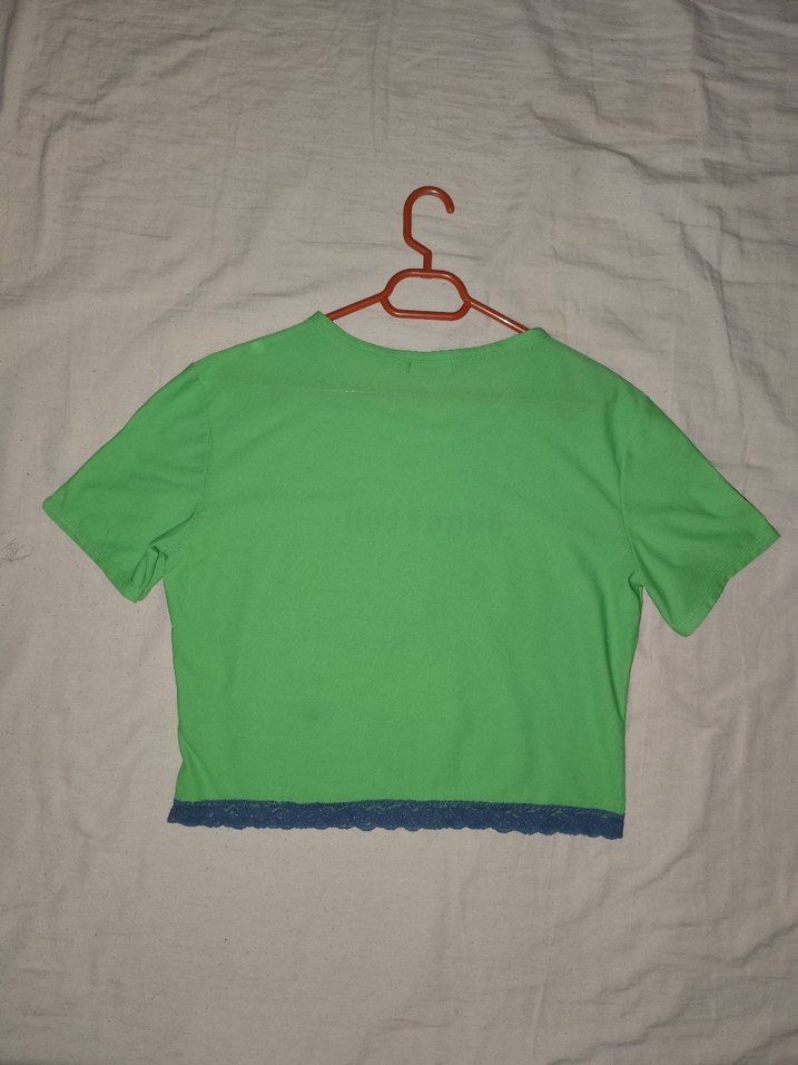 yeşil united colors of benetton baskılı bol dantelli crop tişört - Görsel 5