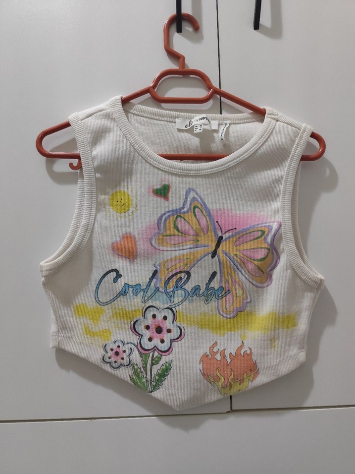 desenli beyaz korse şekilli crop - Görsel 5