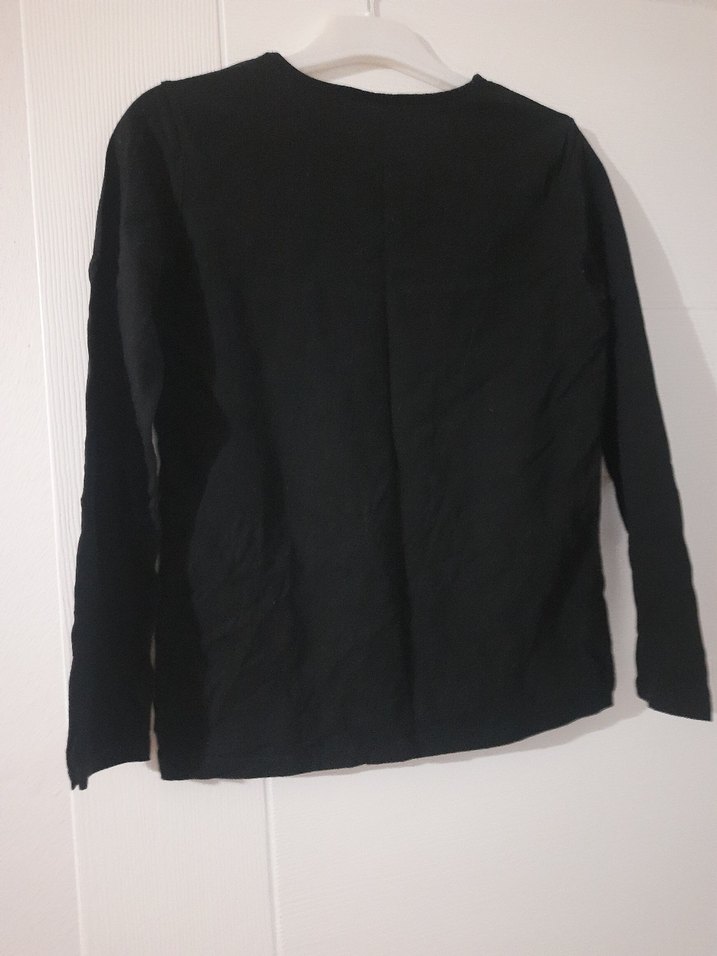 Kızlar için Siyah Uzun Kollu Baskılı Goth Tişört - Görsel 2