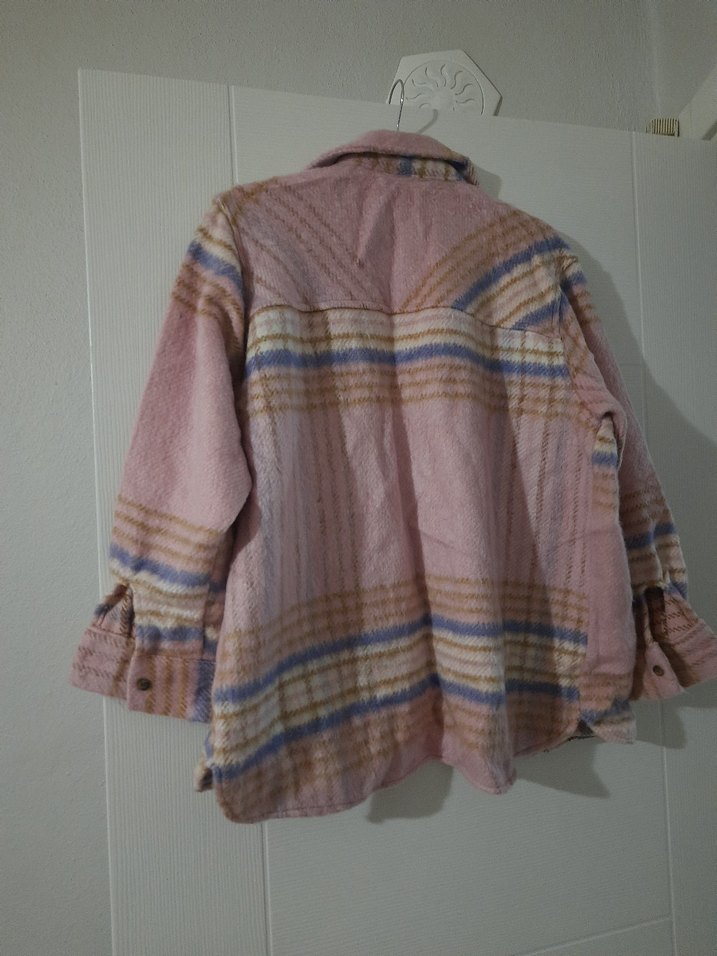 Düğmeli Uzun Kollu Pembe Salaş Gömlek - Görsel 2