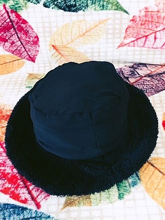  Beden siyah peluş bucket şapka