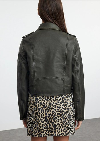 Antrasit Deri Biker Ceket - Görsel 4