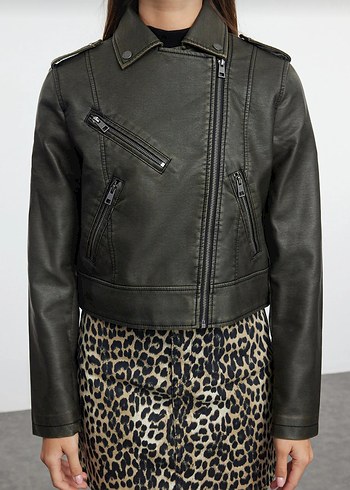 Antrasit Deri Biker Ceket - Görsel 3