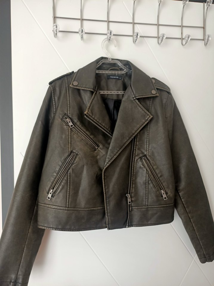 Antrasit Deri Biker Ceket - Görsel 5