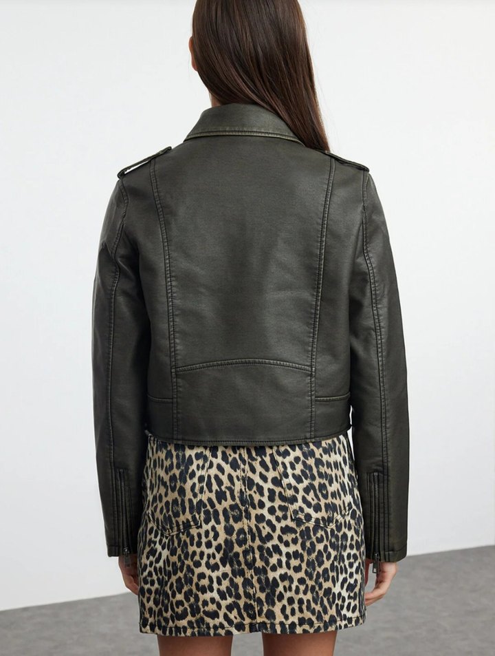 Antrasit Deri Biker Ceket - Görsel 4