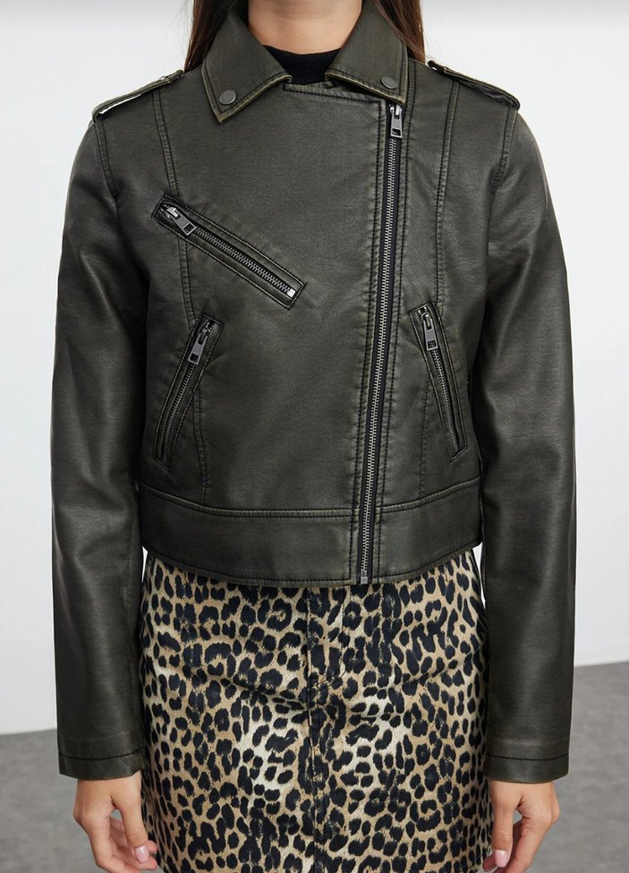 Antrasit Deri Biker Ceket - Görsel 3