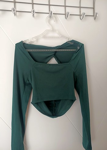 Uzun Kollu Yeşil Drapeli Kadın Bluz - Görsel 3