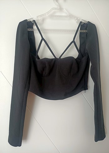 Siyah V Yaka Mini Bluz - Görsel 4