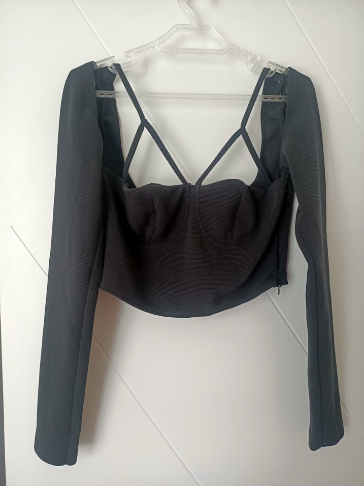 Siyah V Yaka Mini Bluz - Görsel 4