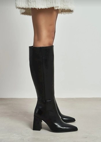 Kadın Siyah Deri  Dizüstü Bot - Görsel 2