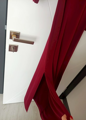 Bordo V Yaka Uzun Kollu Uzun Elbise - Görsel 3