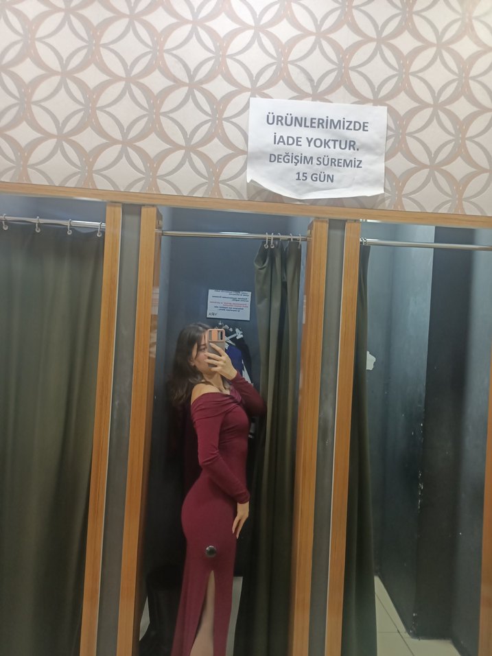 Bordo V Yaka Uzun Kollu Uzun Elbise - Görsel 4