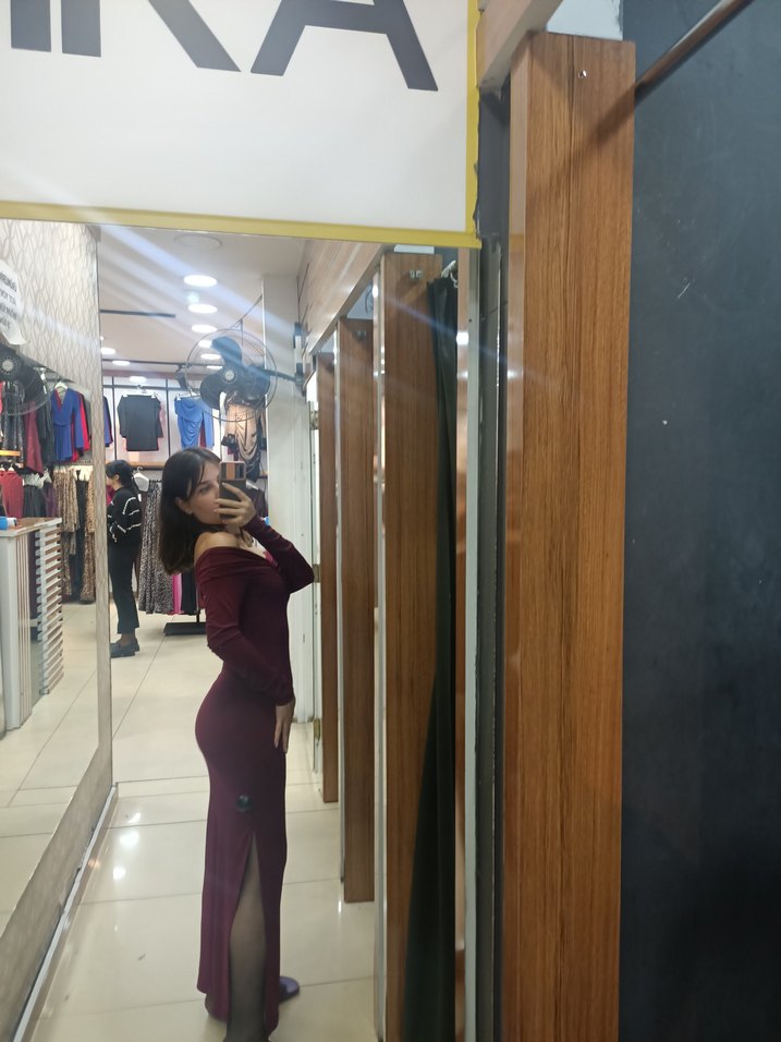 Bordo V Yaka Uzun Kollu Uzun Elbise - Görsel 5