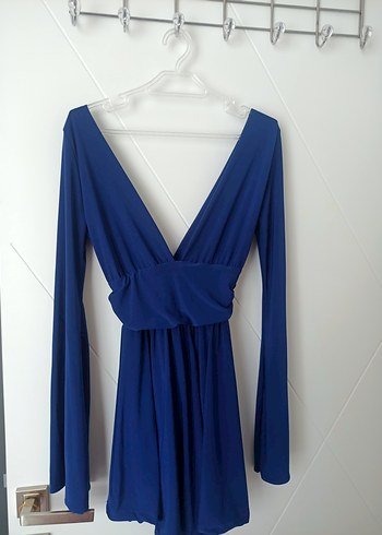 Kadın Lacivert Uzun Kollu V Yaka Elbise - Görsel 2