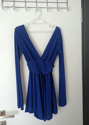 Kadın Lacivert Uzun Kollu V Yaka Elbise - Görsel 3